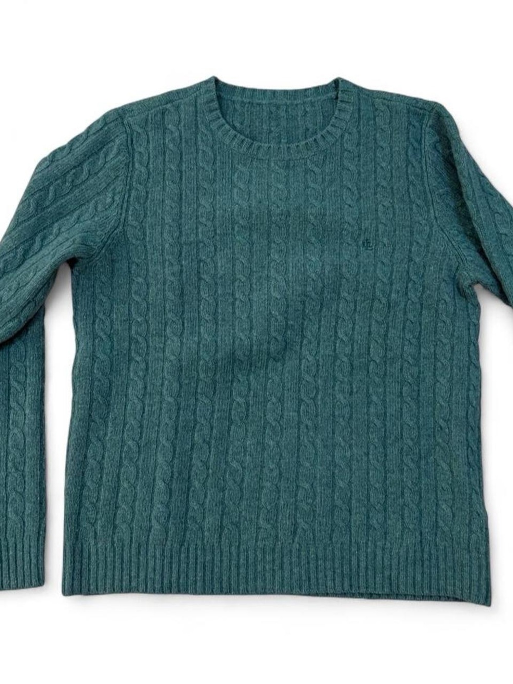 Women’s LRP Teal Wool Cable Knit Crewneck Sweater